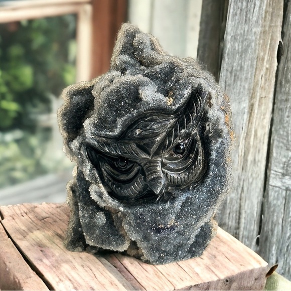 OOAK Natural Spirit Fairy Quartz Geode Hand Carved Owl Healing Crystal - Picture 2 of 4